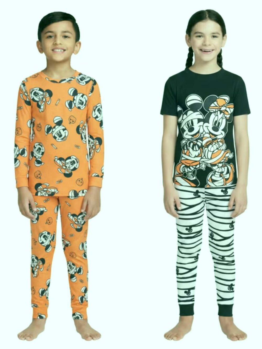 NWT Disney Mickey Minnie Mummy 4pc Glow Dark Halloween Pajama Set Kids Sz 3T
